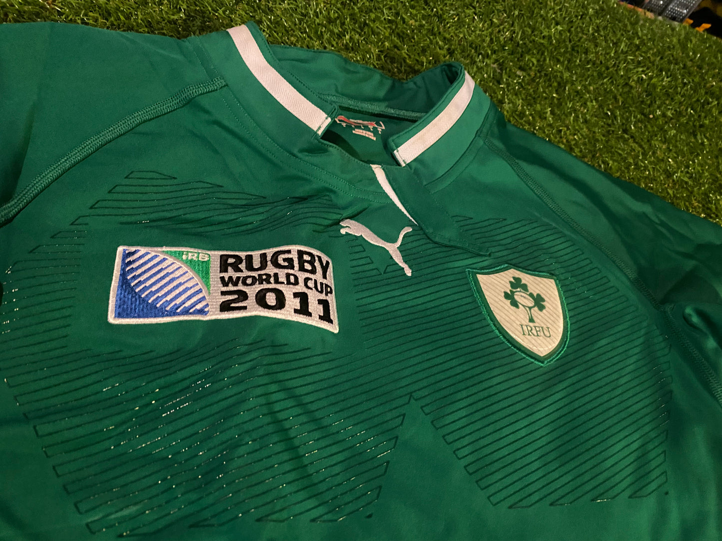 Ireland IRFU Rugby Union Large Mans Puma Made World Cup 2011 Tight Fit Players Jersey