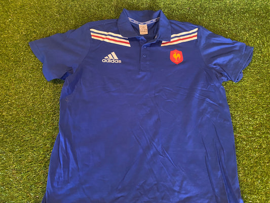 France French FFR Rugby Union Football XXL 2XL Mans Adidas Made Polo Jersey