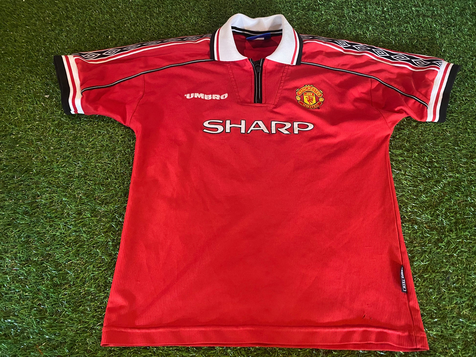 Manchester United Umbro Football Soccer Zip Polo Vapa Jersey Sharp