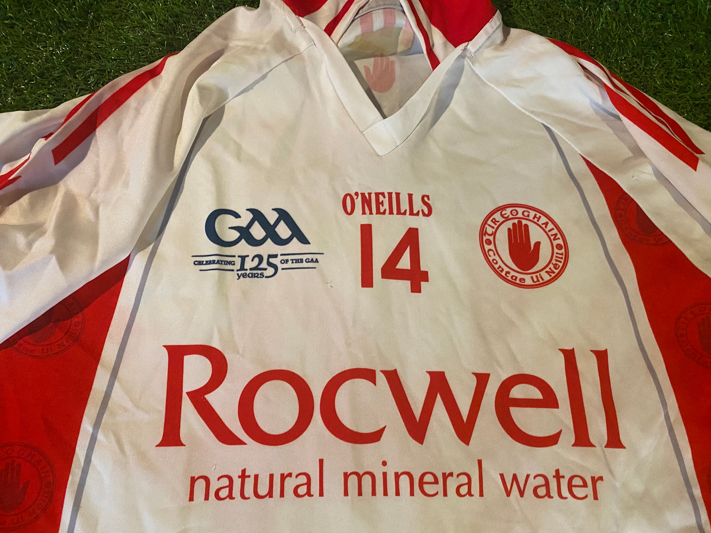 Co Tyrone Ireland GAA Gaelic Football Large Mans Tight Fit Match Worn no14 Jersey