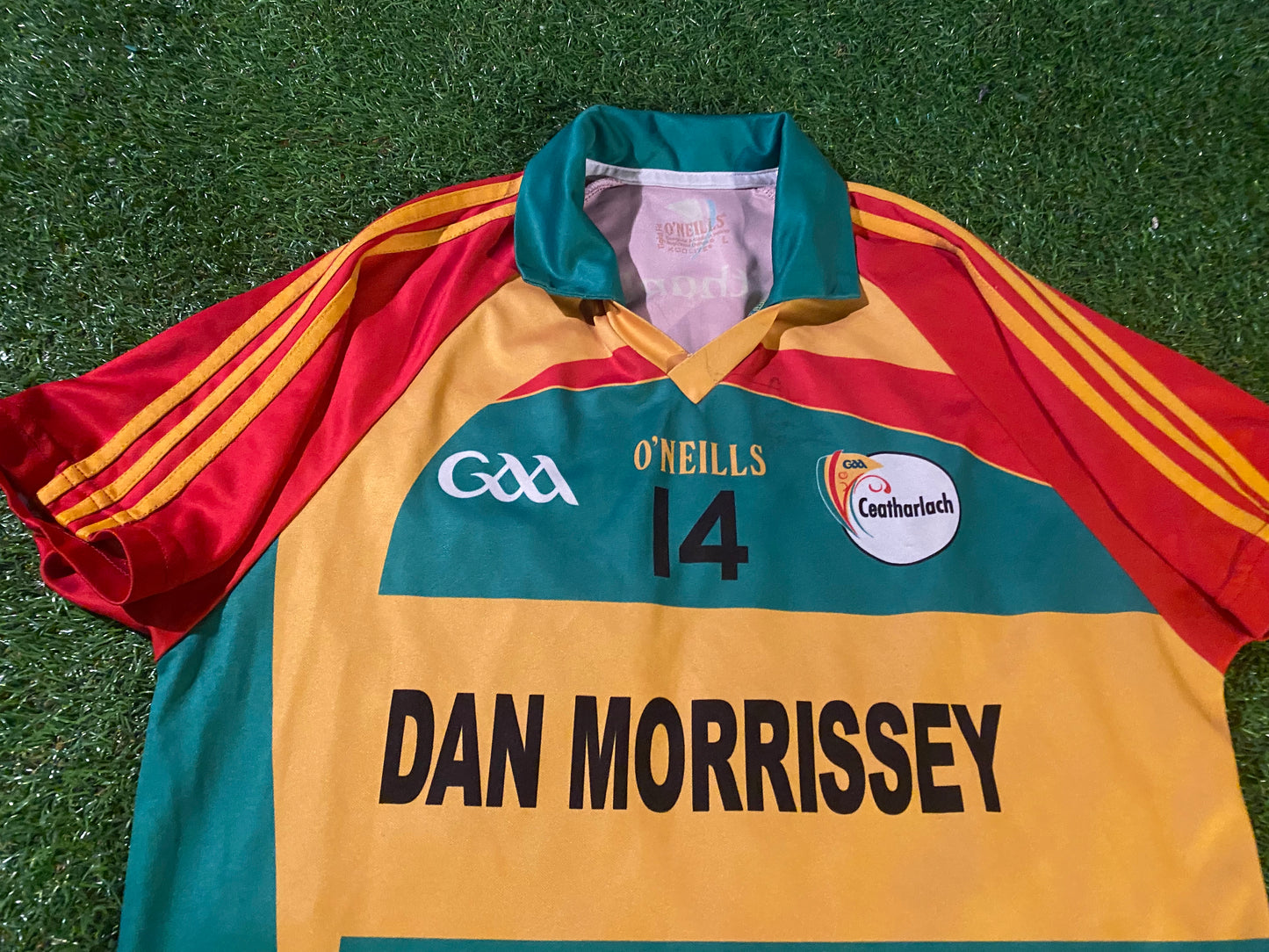 Co Carlow Ireland GAA Gaelic Hurling Large Mans Tight Fit Match Worn no14 Jersey