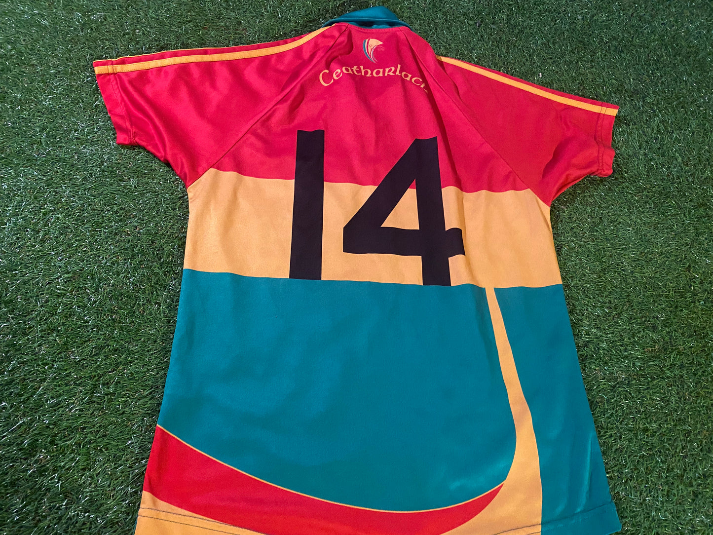 Co Carlow Ireland GAA Gaelic Hurling Large Mans Tight Fit Match Worn no14 Jersey