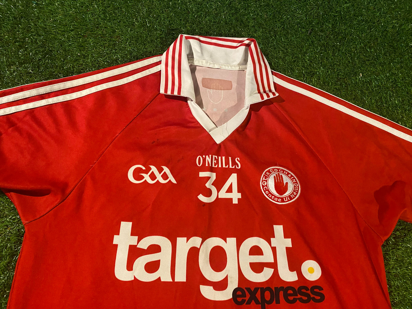 Co Tyrone Ireland GAA Gaelic Football Hurling Large Mans Tight Fit Match Worn no34 Jersey