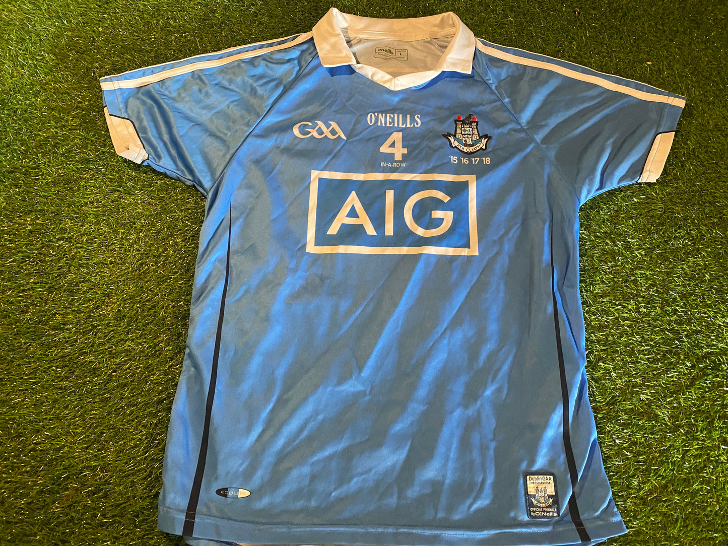 Co Dublin Ath Cliath Ireland GAA Gaelic Hurling Large Mans Tight Fit 4 In A Row no4 Jersey