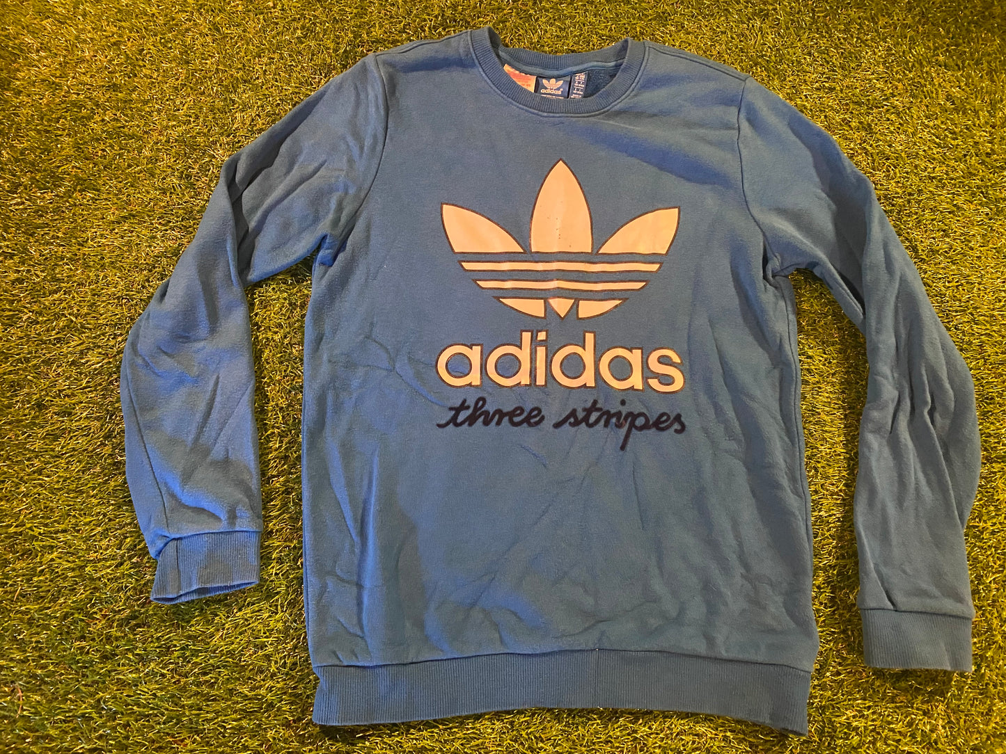 Adidas 3 Stripes Clothing Small Mans Blue Vintage Sweater Sweatshirt