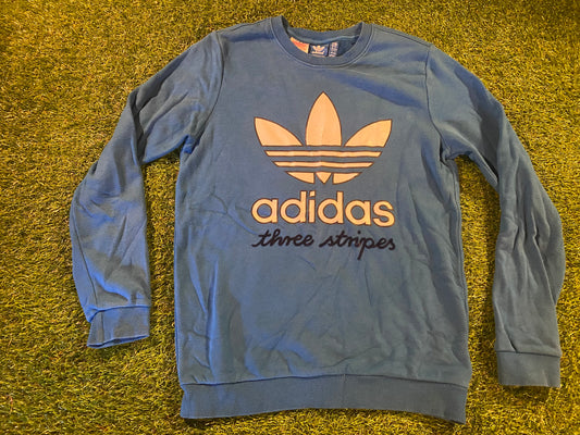 Adidas 3 Stripes Clothing Small Mans Blue Vintage Sweater Sweatshirt